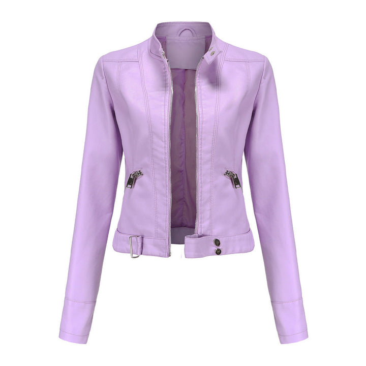 Jacke für Damen in Violett mit Druckknopfkragen, Reißverschluss vorne und Seitentaschen mit Zipper