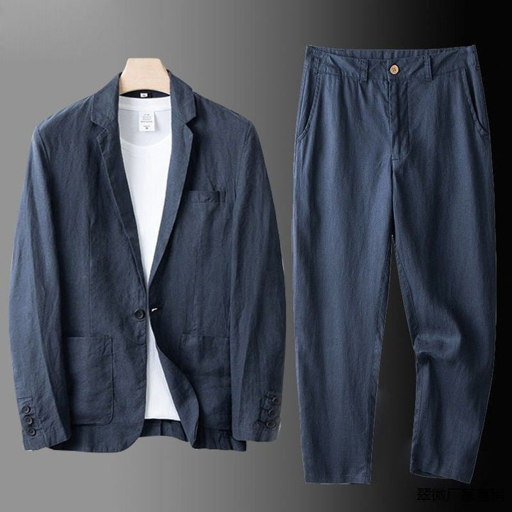 Jaden stylisches Leinen-Zweiteiliges Set für Herren in Blau, mit einem kühlen und bequemen Design und einem raffinierten Finish