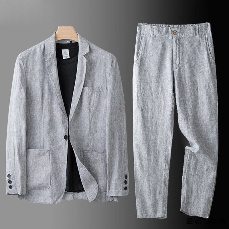 Jaden stylisches Leinen-Zweiteiliges Set für Herren in Grau, mit einem modernen, eleganten Look und atmungsaktivem Stoff