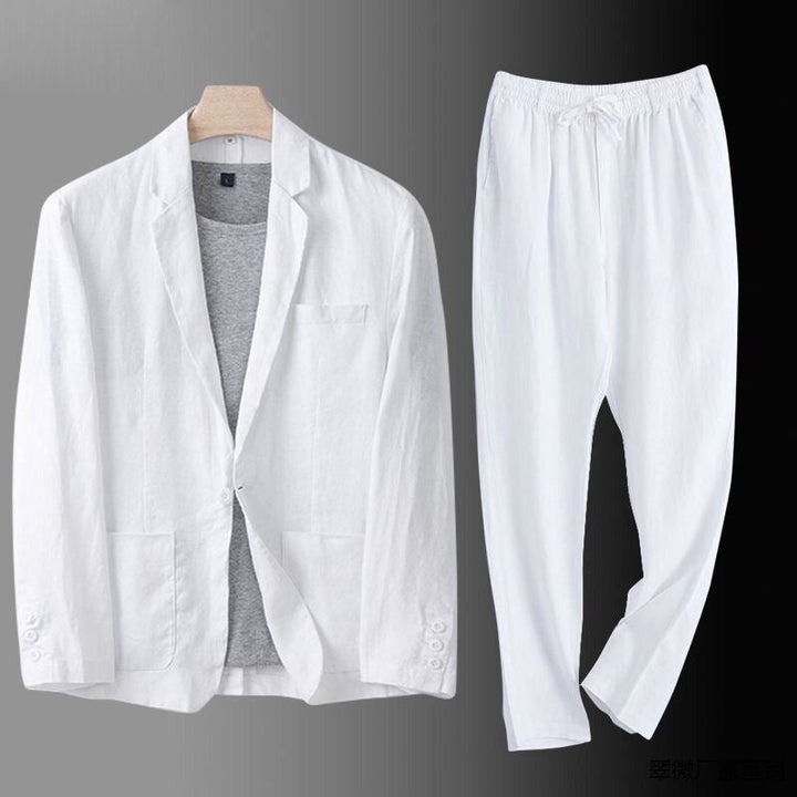 Jaden stylisches Leinen-Zweiteiliges Set für Herren in Weiß, mit einem frischen, sauberen Look und atmungsaktivem Stoff