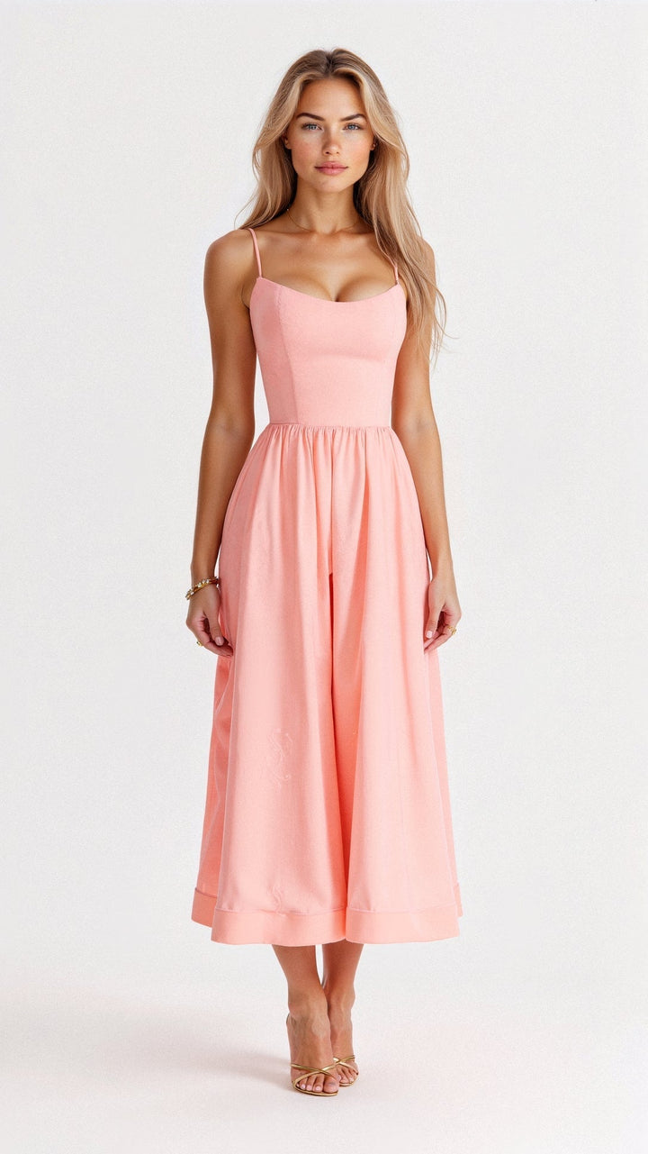 Midikleid in Rosa mit feinen Spaghettiträgern – verspielt und romantisch