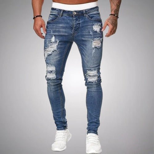 Jeans für Herren in Blau mit stylischen Rissen, figurbetontem Schnitt und auffälligen Used-Details