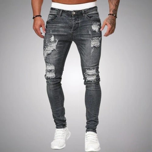 Jeans für Herren in Grau mit stylischen Rissen, figurbetontem Schnitt und auffälligen Used-Details
