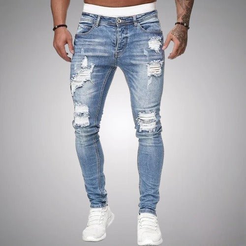 Jeans für Herren in Hellblau mit stylischen Rissen, figurbetontem Schnitt und auffälligen Used-Details