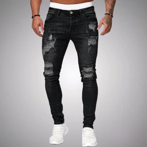 Jeans für Herren in Schwarz mit stylischen Rissen, figurbetontem Schnitt und auffälligen Used-Details