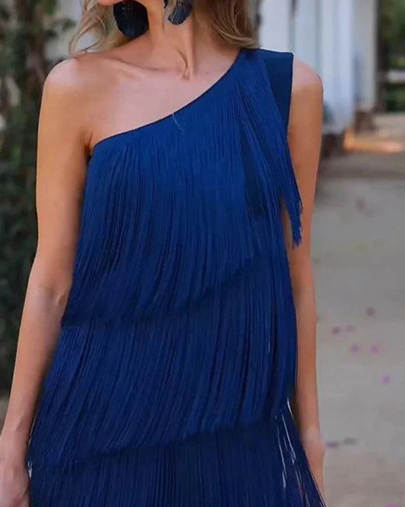 Lucrezia Damen Asymmetrisches Kleid mit Fransen