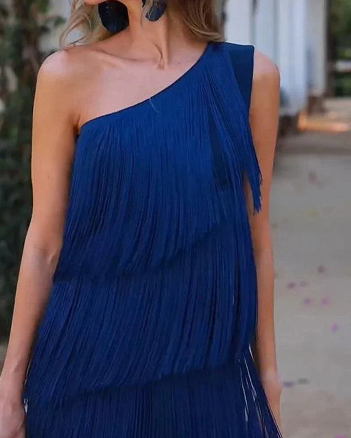 Lucrezia Damen Asymmetrisches Kleid mit Fransen