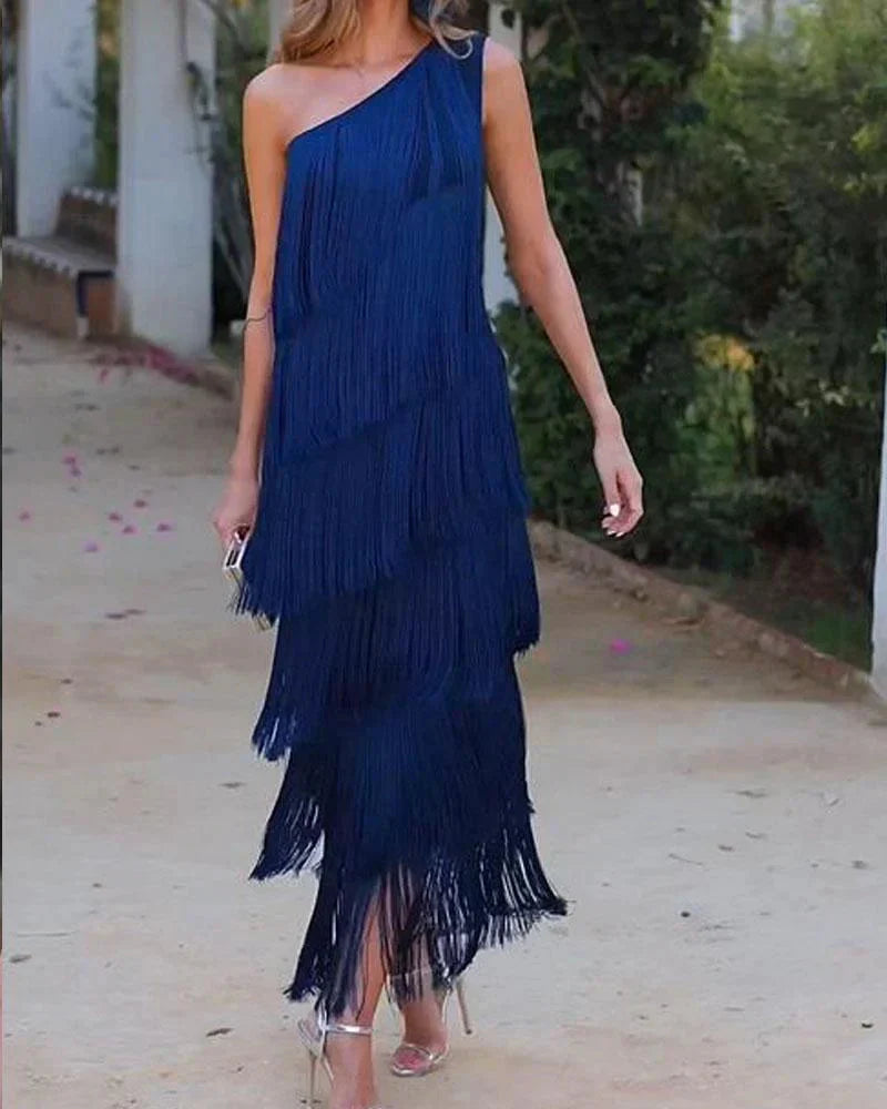 Lucrezia Damen Asymmetrisches Kleid mit Fransen