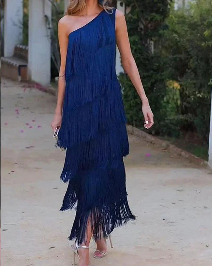 Lucrezia Damen Asymmetrisches Kleid mit Fransen