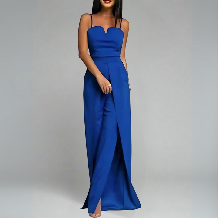 Damen Jumpsuit mit verspielten Schleifendetails, einem luftigen Cut-Out-Design und leichtem, atmungsaktivem Material in Blau