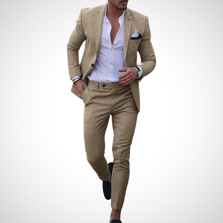 Khaki herrenset mit schlichter Raffinesse als Hochzeitsgaste Knitterfreies Blazer-Set für Herren