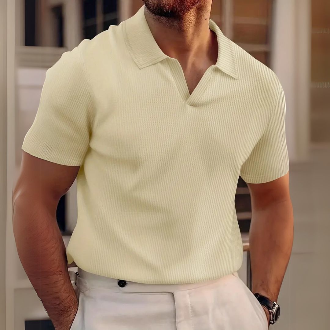 Khaki Herren-Polohemd mit kurzem Ärmel als atmungsaktives V-Ausschnitt Polohemd für lässige Outfits