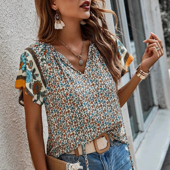 Kurzarm Casual-Bluse für Damen in Grau leichte Damenbluse mit lockerem Schnitt und modernem Look