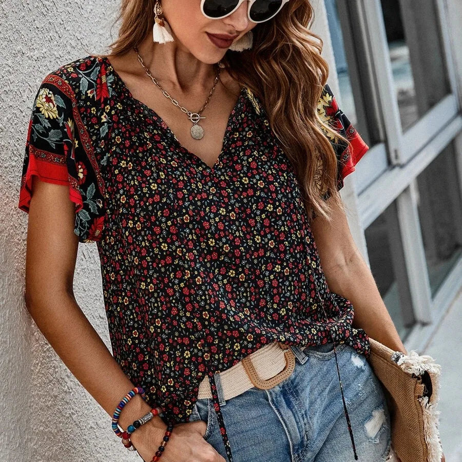 Kurzarm Casual-Bluse für Damen in Schwarz stilvolle Damenbluse mit Spitzendetails und figurfreundlichem Design
