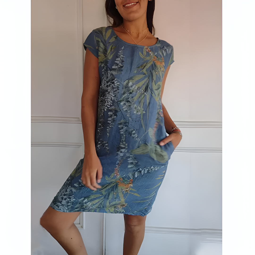 Kyline vielseitiges lässiges gedrucktes Kleid für Damen in Blau, kombiniert eine schmeichelhafte Passform mit einem modischen Print