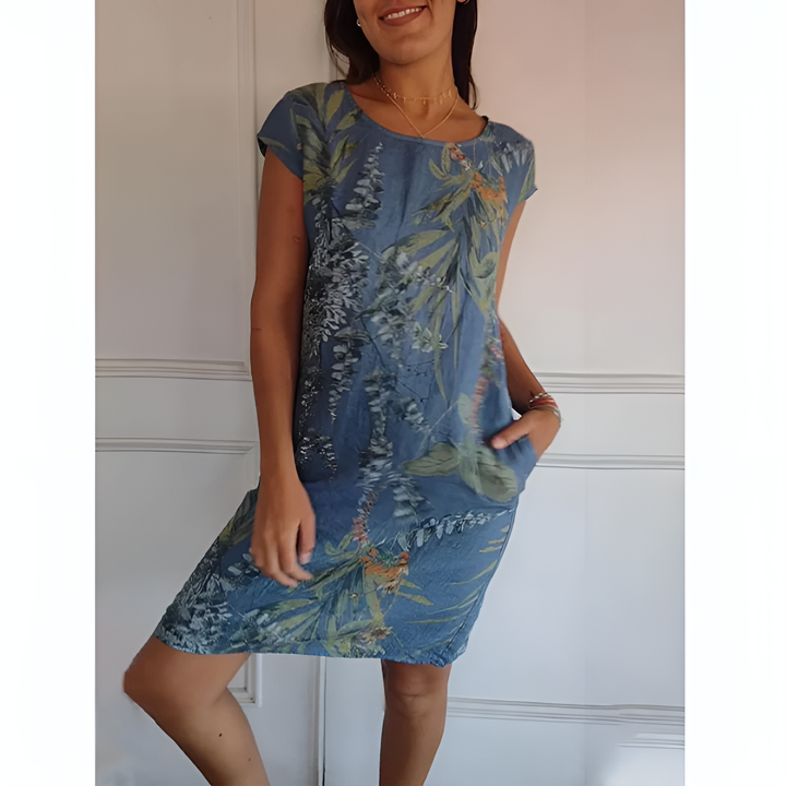 Kyline vielseitiges lässiges gedrucktes Kleid für Damen in Blau, kombiniert eine schmeichelhafte Passform mit einem modischen Print