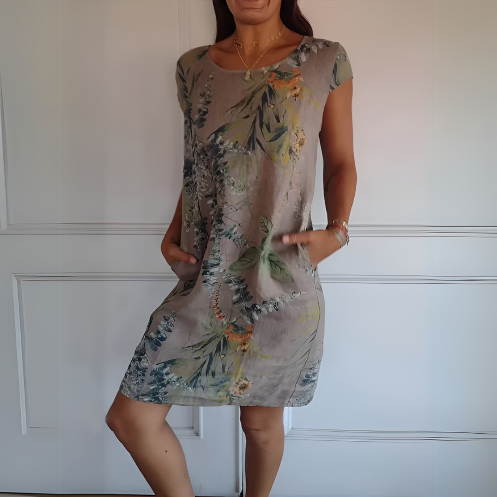 Kyline vielseitiges lässiges gedrucktes Kleid für Damen in Khaki, mit einem schicken Design und entspannter Passform