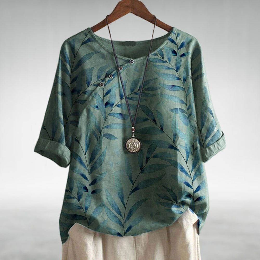 Grüne Damenbluse mit stylischem Print – modische Angesagte Bluse mit bequemem, lockerem Schnitt