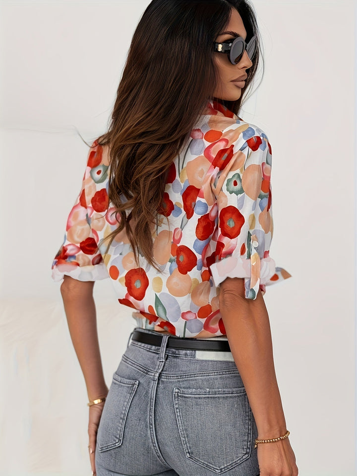 Lockere Lebhaftem Blumenmuster Baumwollbluse für Damen