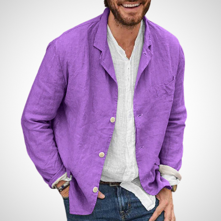 Lila Herren-Jacke mit modernem Look und leichtem Tragekomfort als stilvolle Baumwoll-Leinen-Jacke
