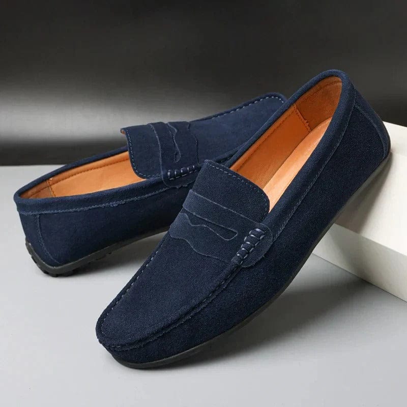 Herren Wildleder-Loafer in Marineblau mit gepolsterter Innensohle und rutschfester Flexsohle.