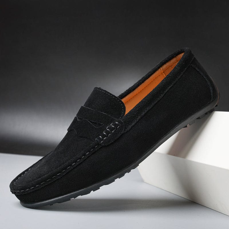 Herren Wildleder-Loafer in Schwarz mit gepolsterter Innensohle und rutschfester Flexsohle