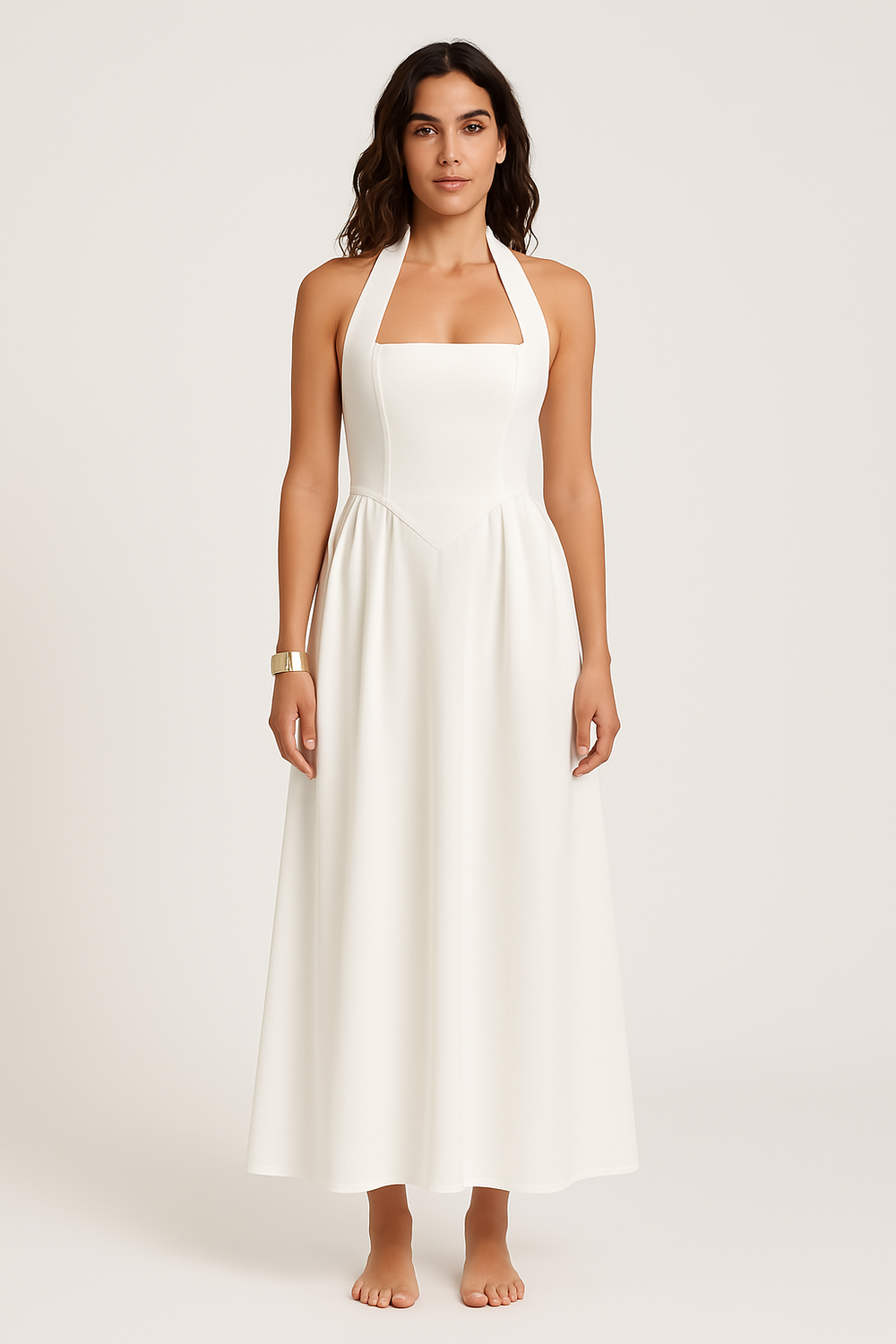 Weißes Maxikleid mit Neckholder – sommerlich leicht und feminin