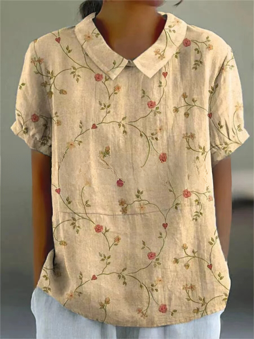 Retro-inspiriertes altgelbes Blumenbluse für Damen, das einen Vintage-Look mit einem mühelos schicken Flair bietet