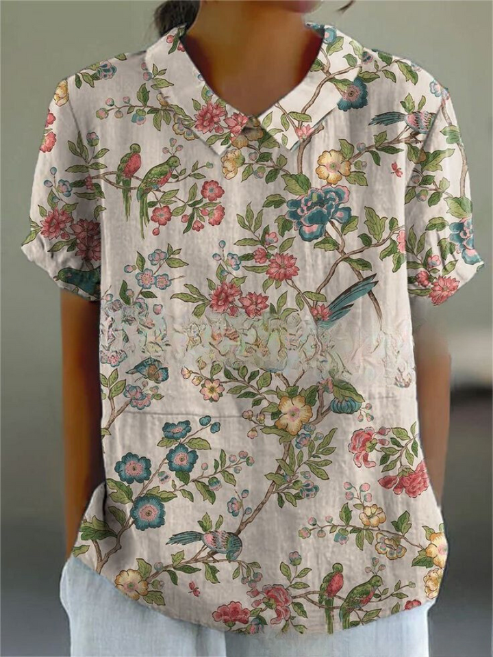 Stilvolles graues Blumenbluse für Damen, das einen coolen und lässigen Look bietet, perfekt für den Alltag oder Wochenendausflüge