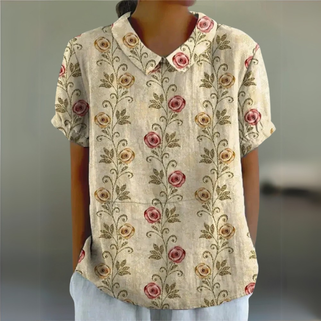 eige Damenbluse mit floralen Akzenten – klassische Blumenmuster-Bluse für den Alltag