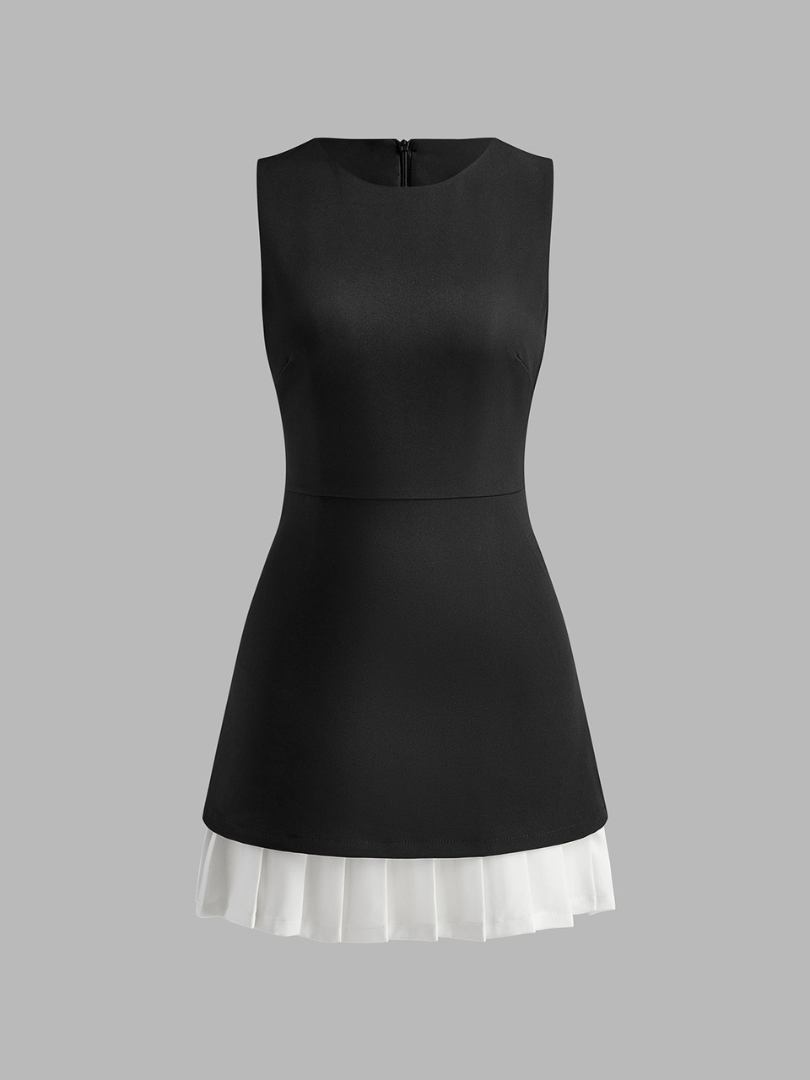 Kimia elegante abito plissettato bicolore corto da donna