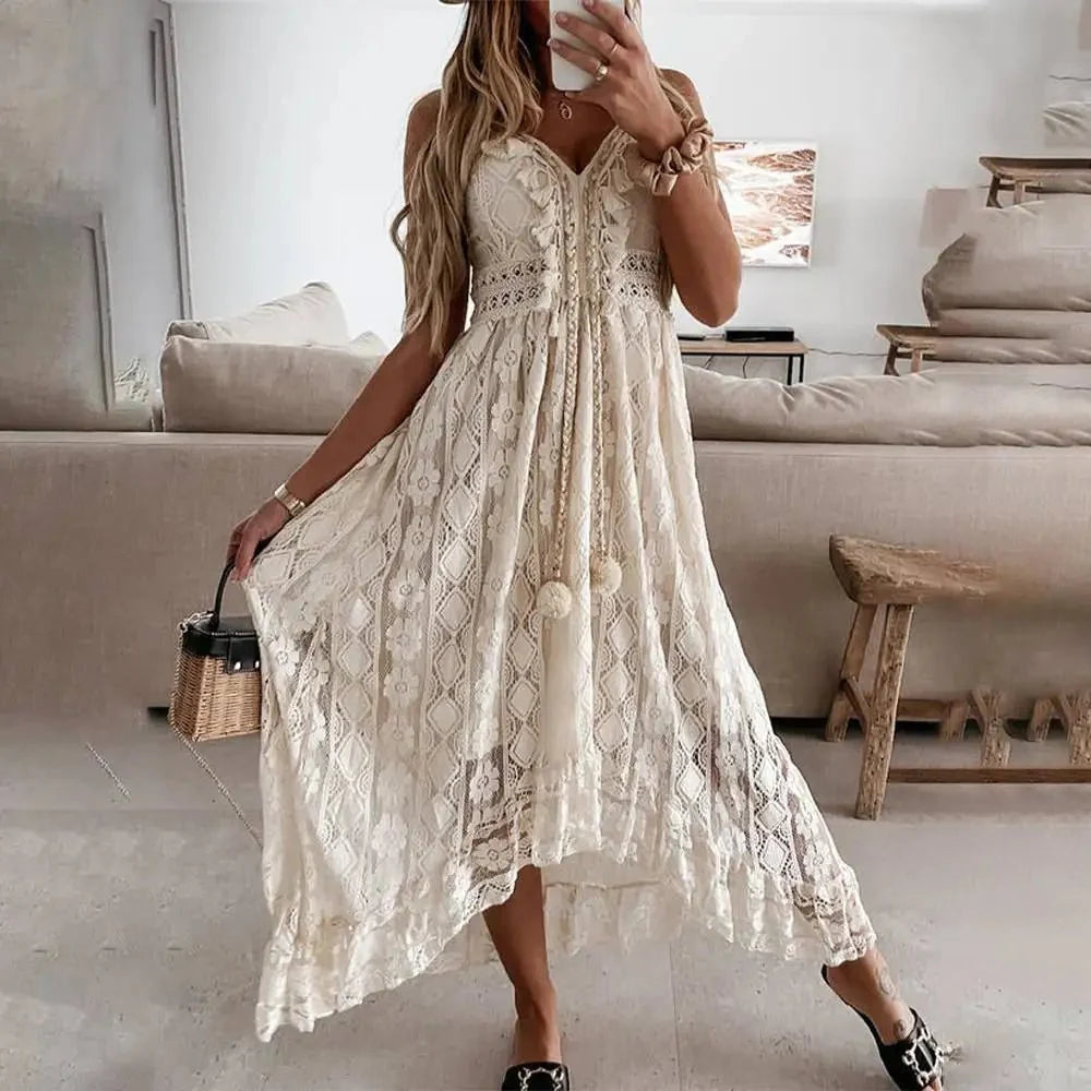 Hilla Boho Spitzenkleid Maxi Damen