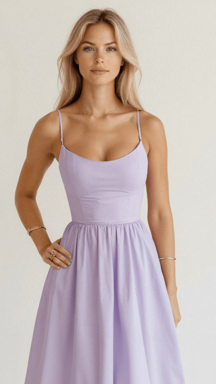 Jasmina Midikleid mit Spaghettiträgern und A-Linien-Schnitt für Frauen