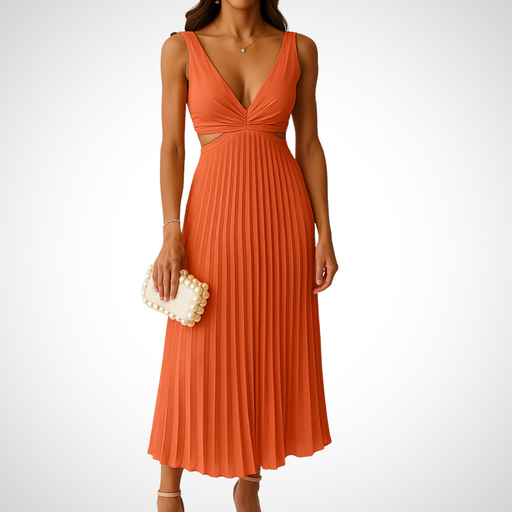 Orangenes fließendes Sommerkleid für Damen, ärmellos, mit weichem Faltenrock, perfekt für warme Sommertage