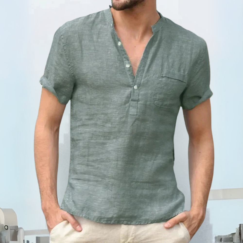 Patrick atmungsaktives Leinenhemd für Herren in Grün, mit einem leichten und luftigen Design, ideal für legere Sommertage.