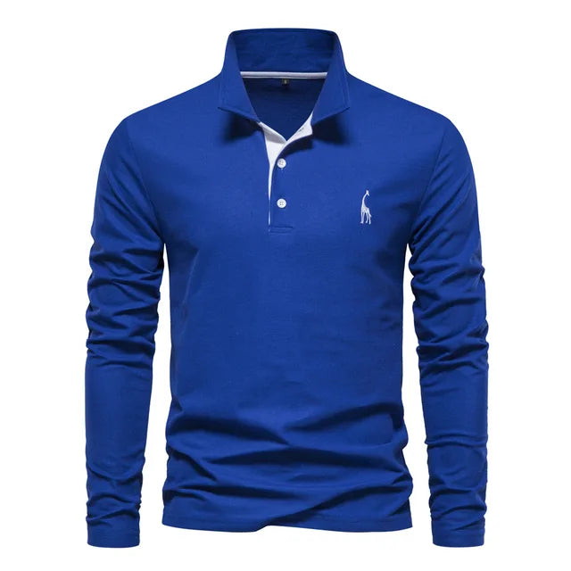 Poloshirt in Blau mit klassischer Knopfleiste, strukturiertem Kragen und langärmeliger Passform für Herren.