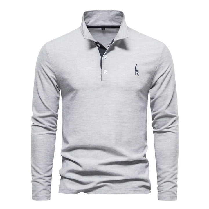 Poloshirt in Grau mit klassischer Knopfleiste, strukturiertem Kragen und langärmeliger Passform für Herren.