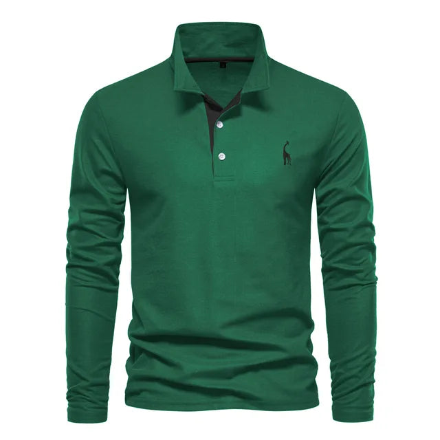 Poloshirt in Grün mit klassischer Knopfleiste, strukturiertem Kragen und langärmeliger Passform für Herren.