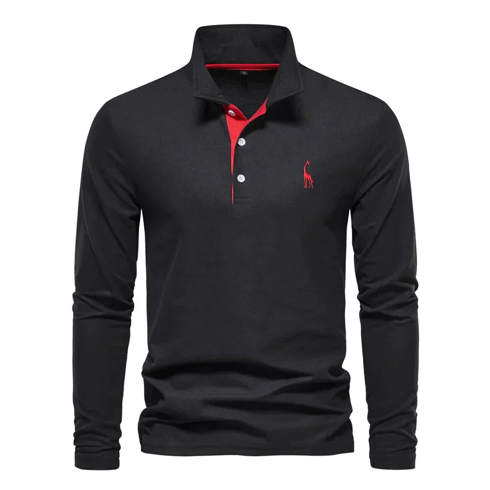 Poloshirt in Schwarz mit klassischer Knopfleiste, strukturiertem Kragen und langärmeliger Passform für Herren.