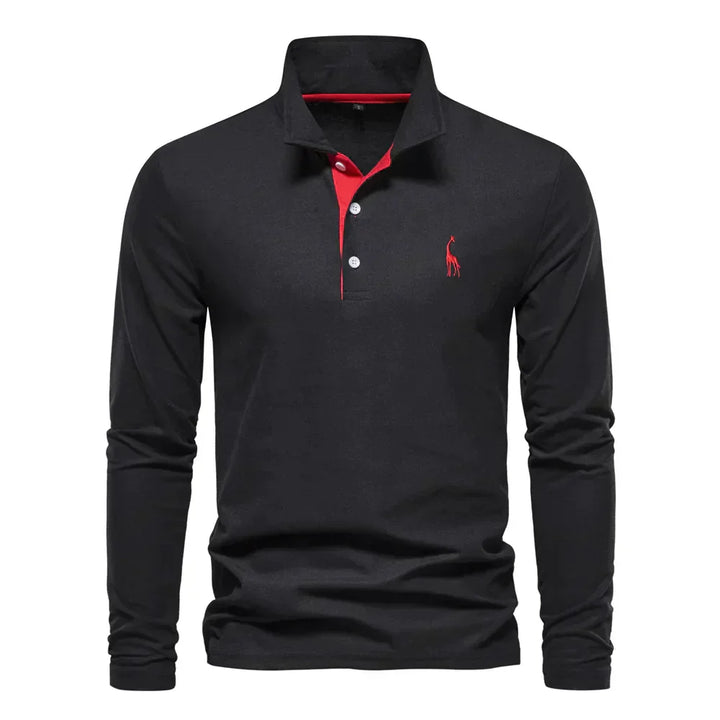 Poloshirt in Schwarz mit klassischer Knopfleiste, strukturiertem Kragen und langärmeliger Passform für Herren.