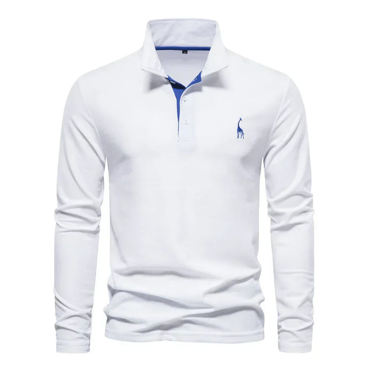 Poloshirt in Weiß mit klassischer Knopfleiste, strukturiertem Kragen und langärmeliger Passform für Herren.