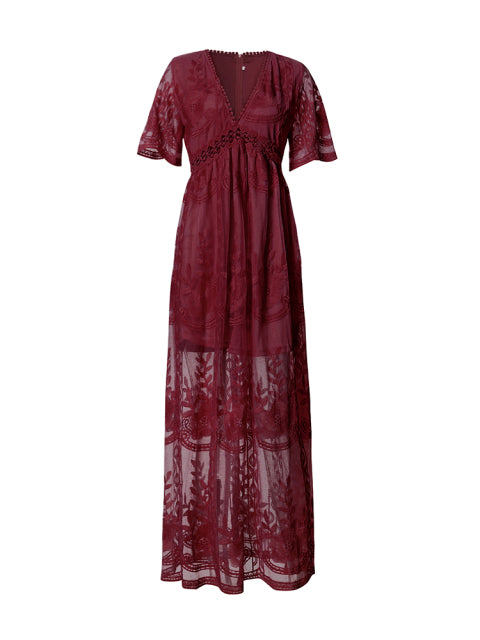 Lucie Damen Spitzen Maxikleid mit V-Ausschnitt