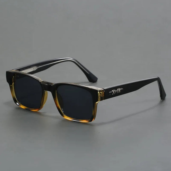 Trendige quadratische Unisex-Sonnenbrille in Schwarz mit Leopardenmuster und markantem Design