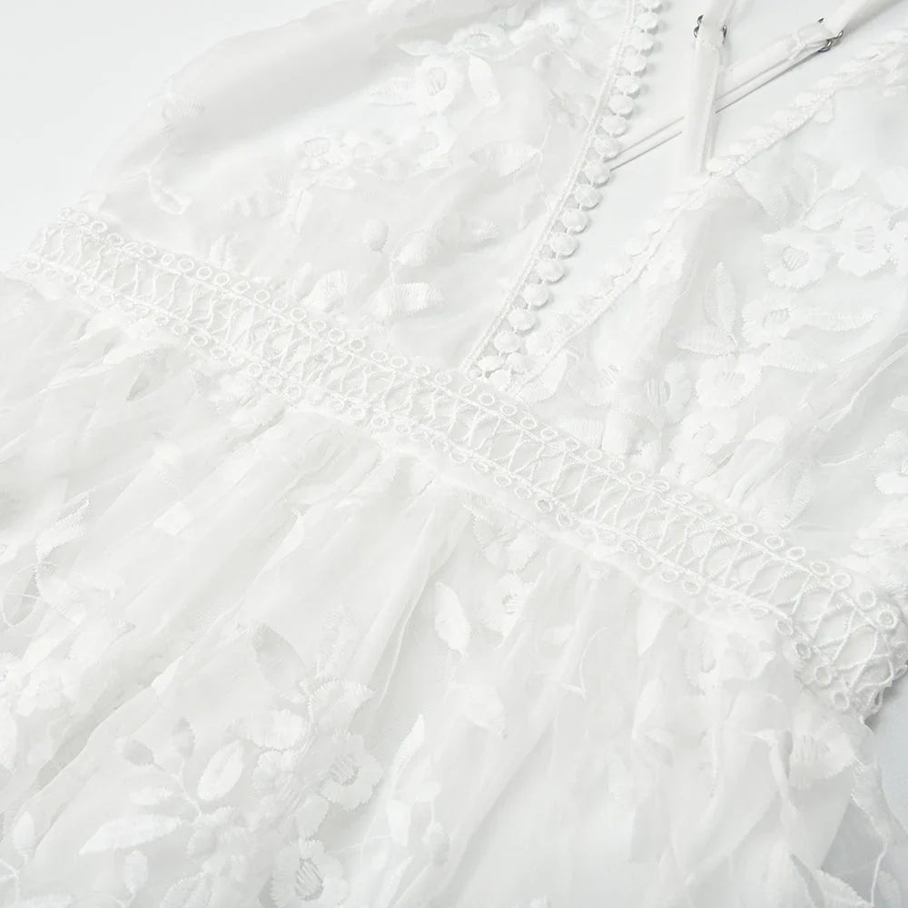 Querina elegante vestito corto in mesh ricamato per donna