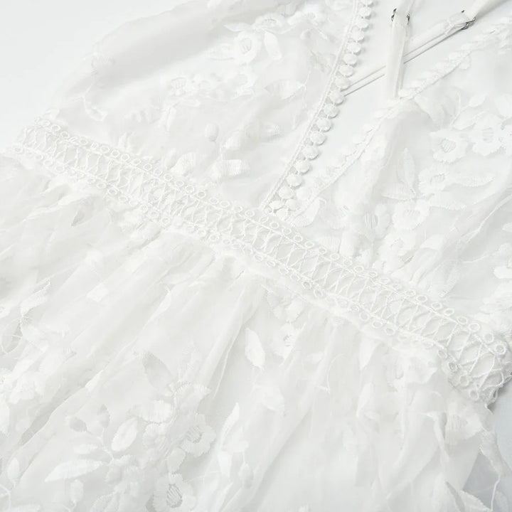 Querina elegante vestito corto in mesh ricamato per donna