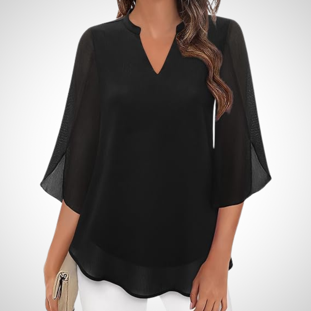 Elegante Damenbluse in Schwarz – Raffinierte Lagen-Luftige Bluse mit lockerer Passform und leichtem Stoff