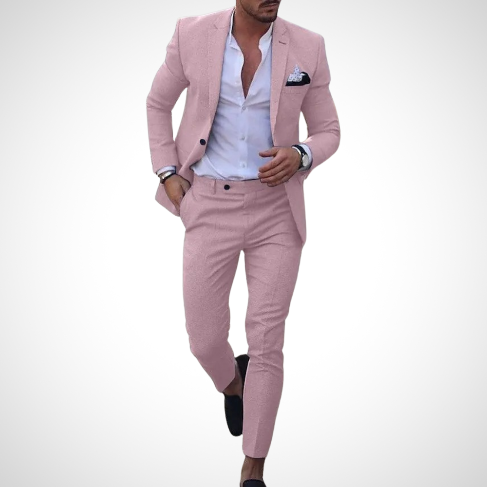 Rosa herrenset mit stilvollem Touch als Hochzeitsgaste Knitterfreies Blazer-Set für Herren