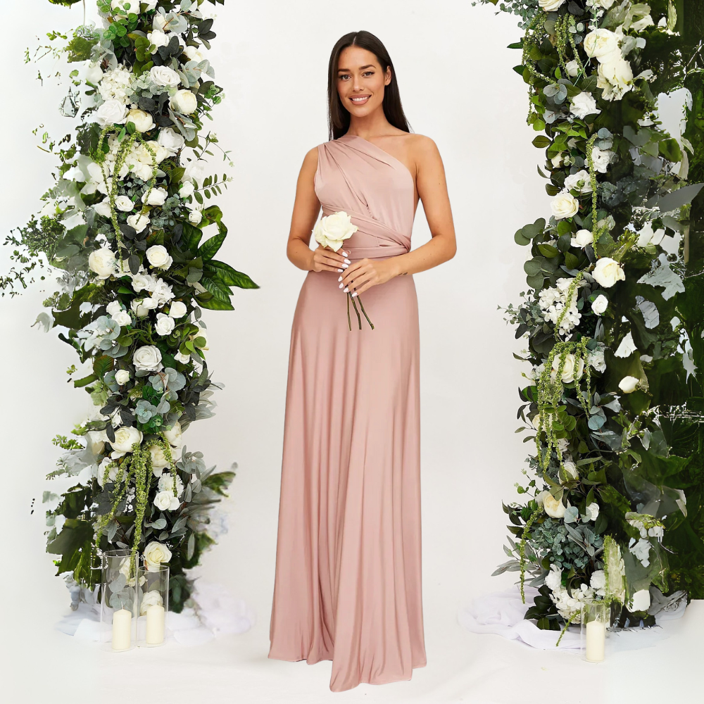 Zartes rosa Damen-Maxikleid für besondere Momente mit romantischem Hochzeitsgast-Maxikleid Design