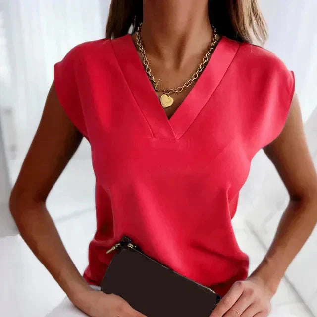 Rotes Damentop mit auffälligem Farbton – stilvolles V-Ausschnitt Top für elegante oder legere Outfits