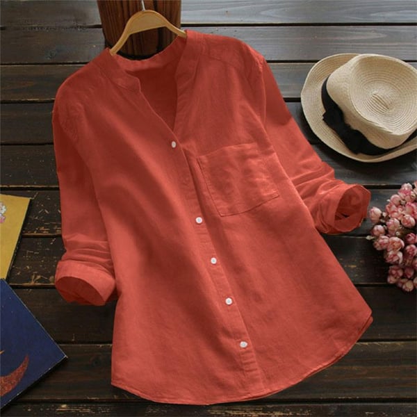 Damen Sommerbluse in Rot aus leichtem Leinenstoff mit lockerer Passform für warme Sommertage
